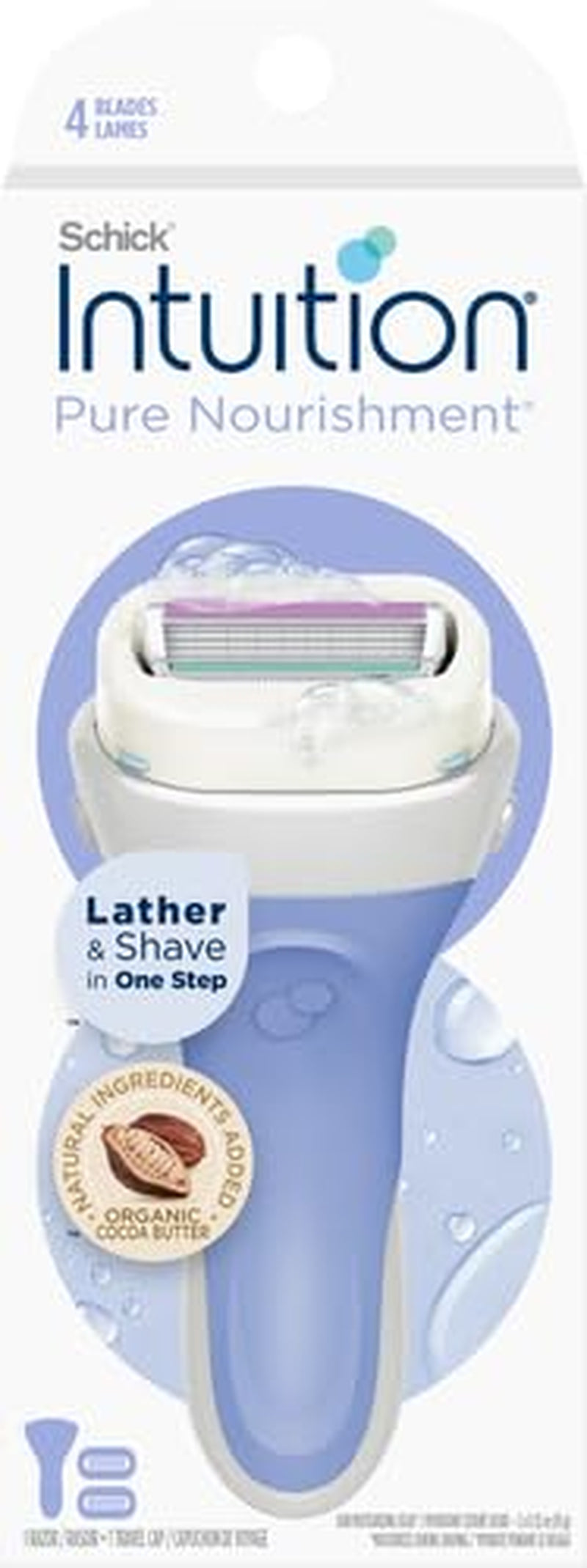 Intuition Pure Nourishment Razor for Women with 2 Moisturizing Razor Blade Refills with Coconut Milk and Almond Oil